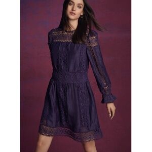 Johnny Was Purple Bishop Sleeve Mini Dress